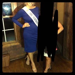 Royal blue long sleeve cocktail dress